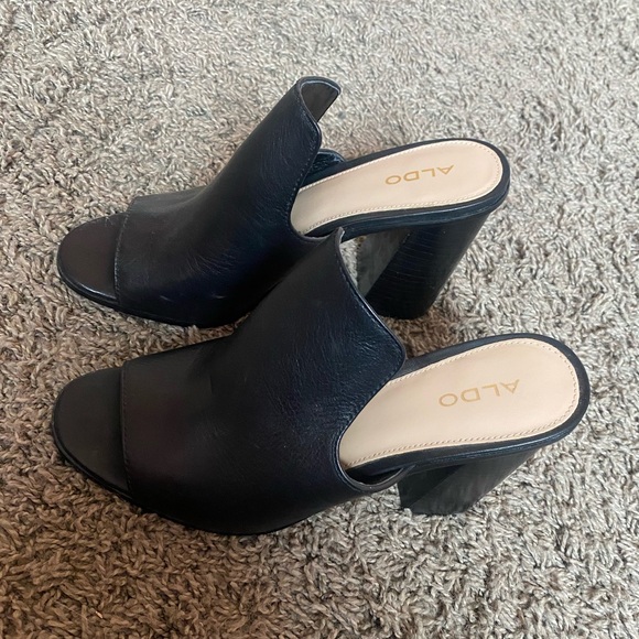 Aldo Open Toe Black Mule Heels - Picture 3 of 6